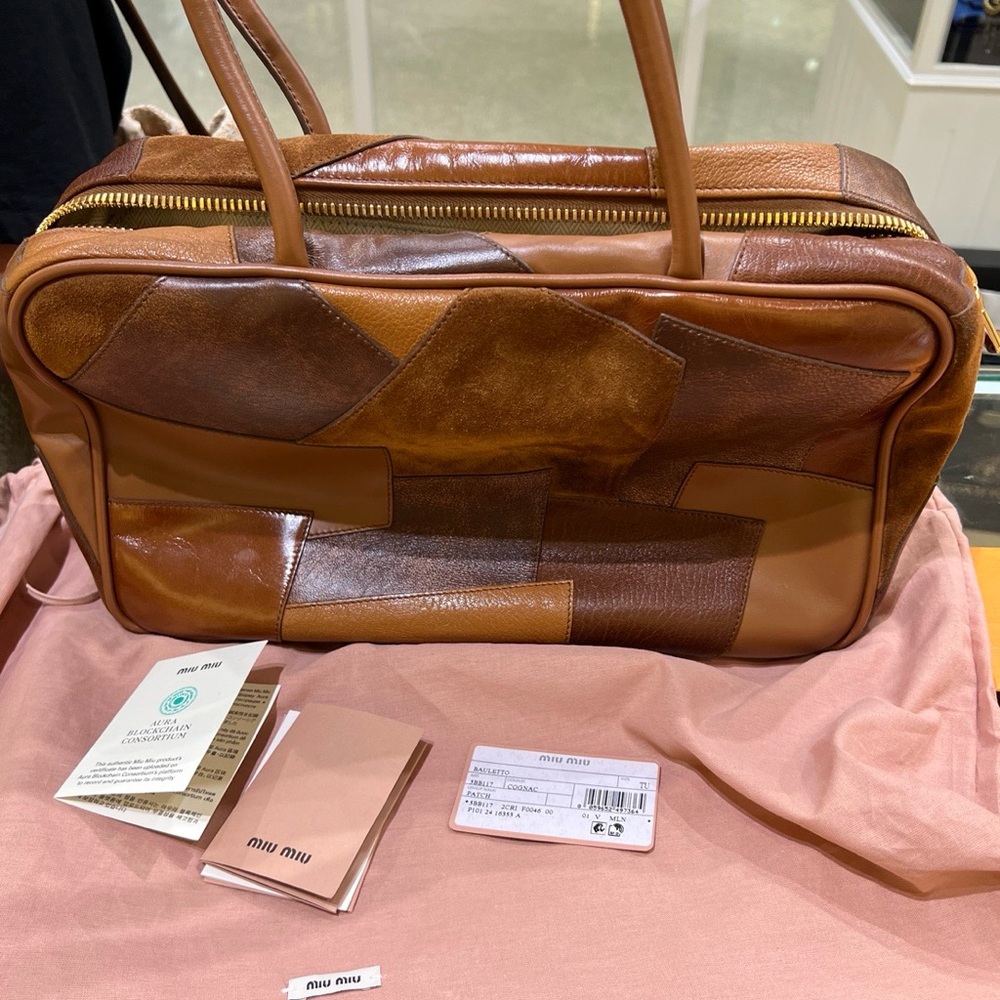 Miu Miu Brown Leather Patchwork Men's Bag - Picture 3 of 17